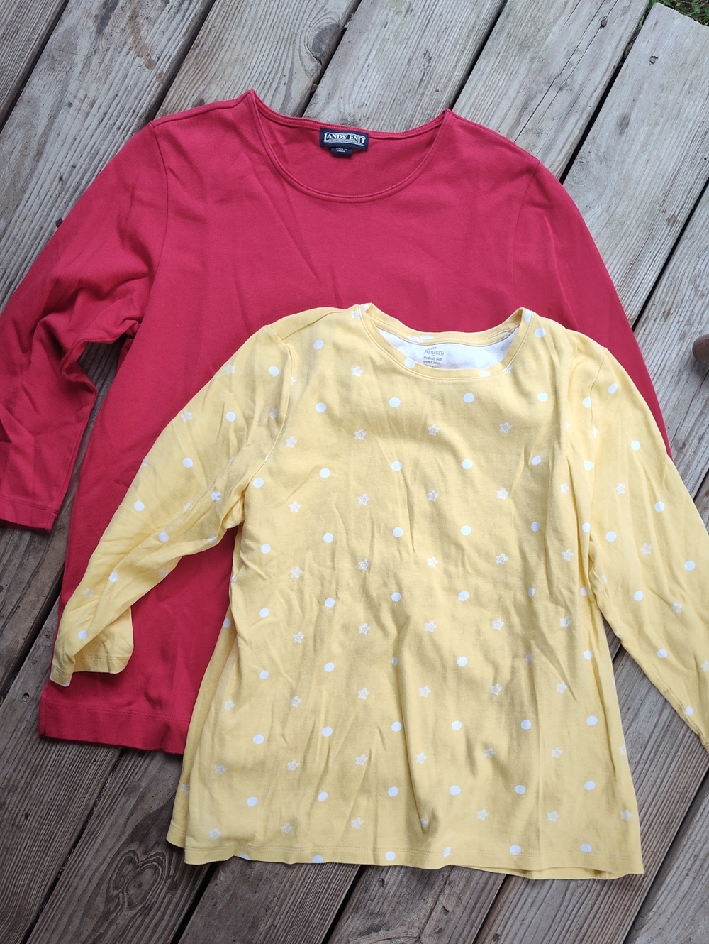 Lands' End Red Long-Sleeve Tee/Tunic And Kim Rogers Yellow Shirt Sizes XL & Med